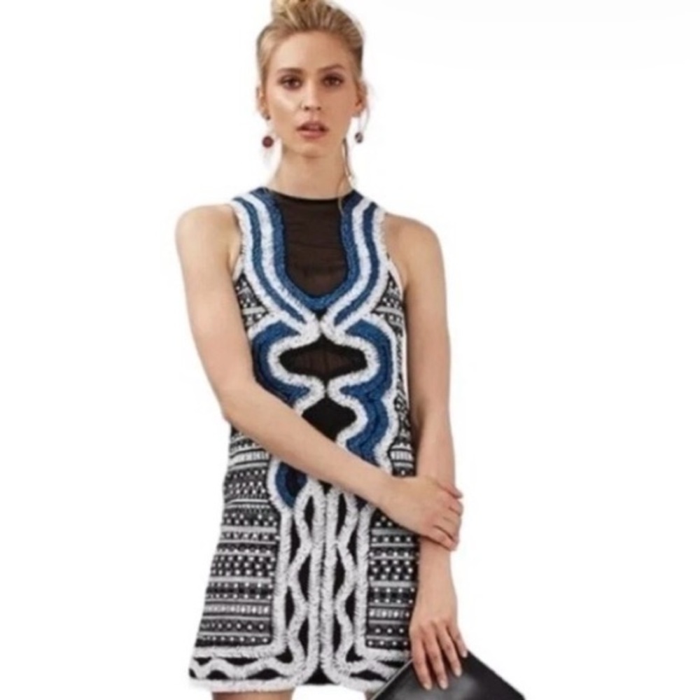 Topshop Black and Blue Embroidered Mini Dress- like new!!